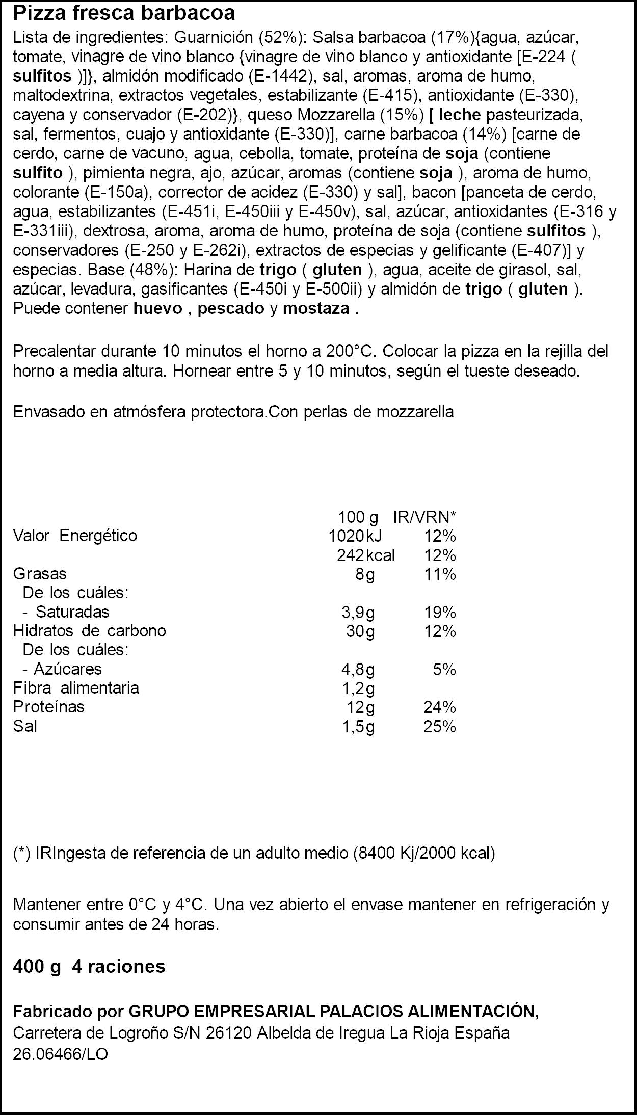 Pizza fresca barbacoa Ifa eliges 400g