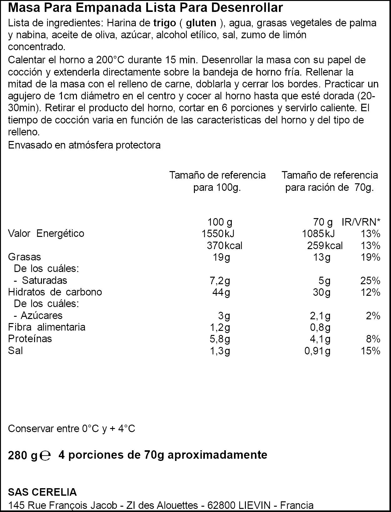 Masa empanada refrigerada enrollada Ifa eliges 280g
