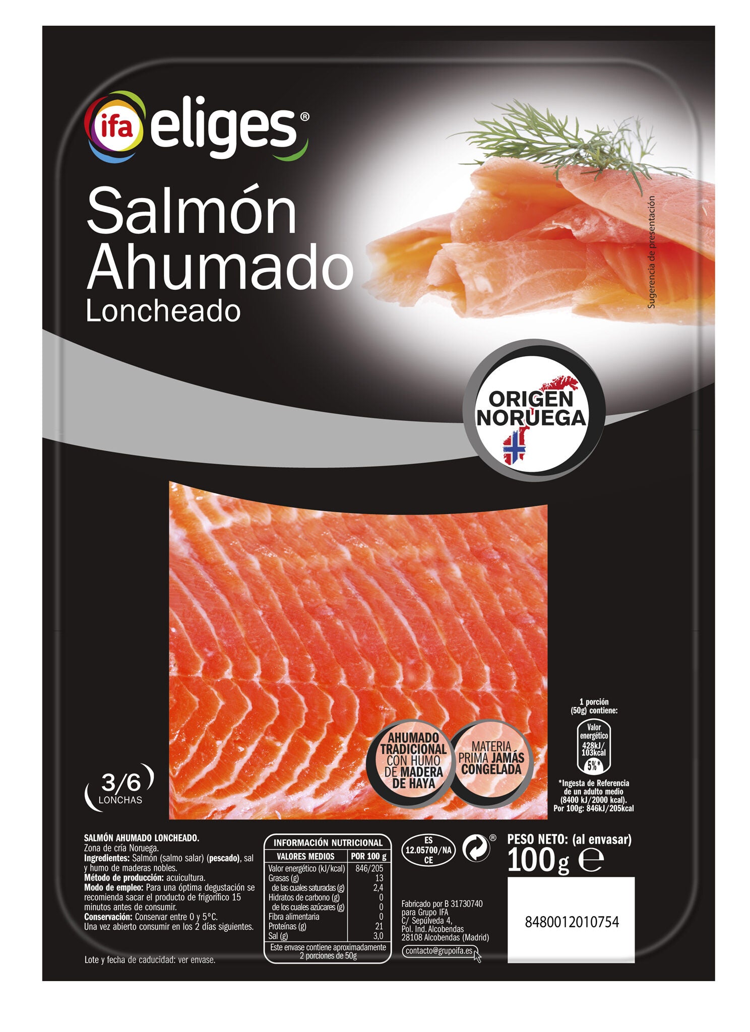 Salmón ahumado bandeja Ifa eliges 100g