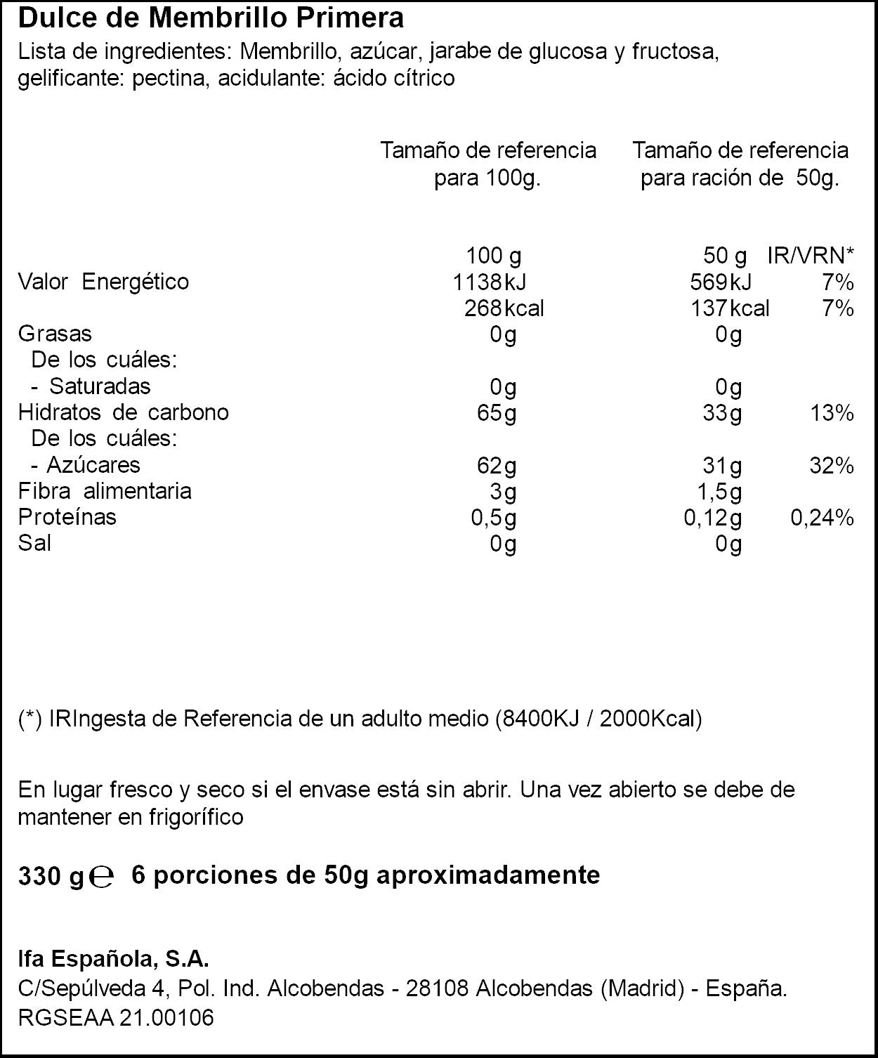 Dulce de membrillo tarrina Ifa eliges 330g