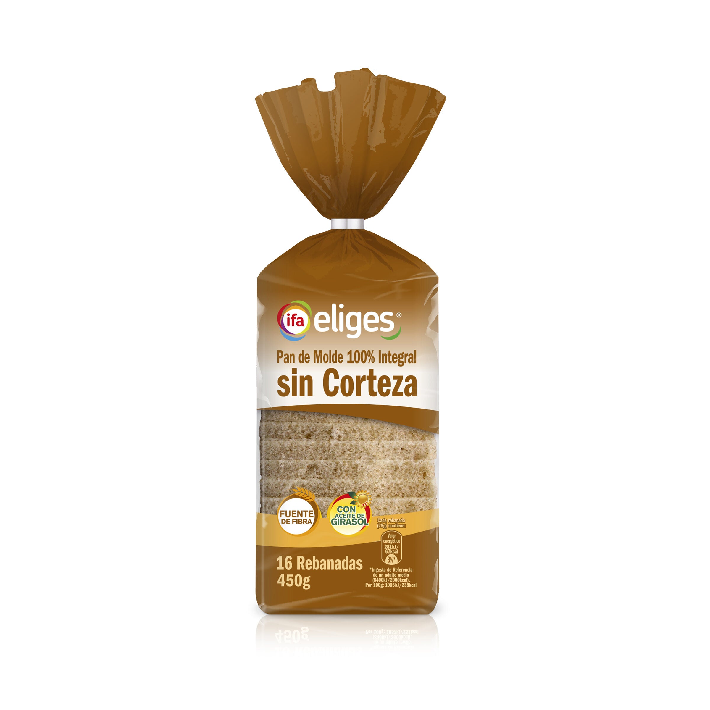 Pan de molde integral s/corteza Ifa eliges 450g