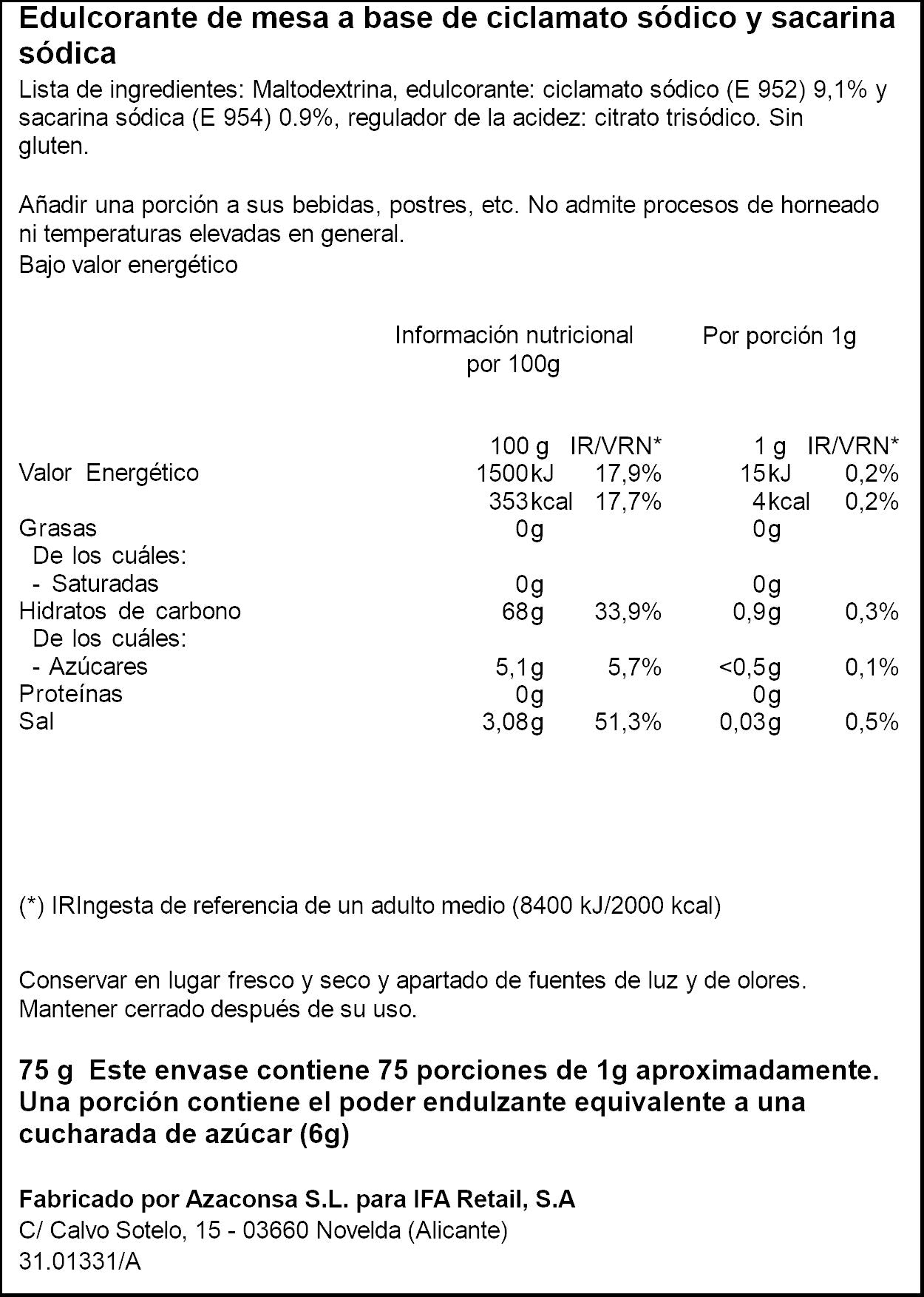 Edulcorante granulado Ifa eliges 75g