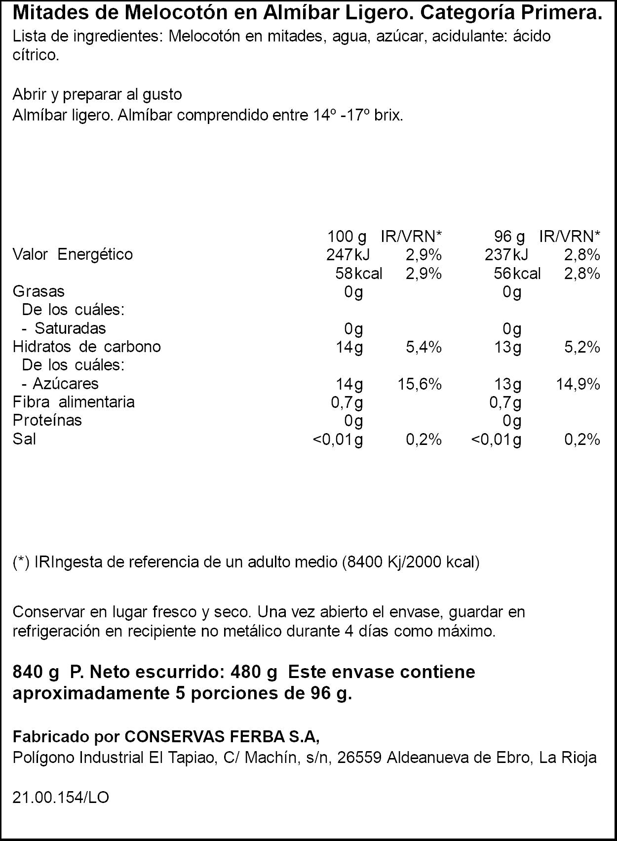 Melocotón almibar Ifa eliges 480g escurr