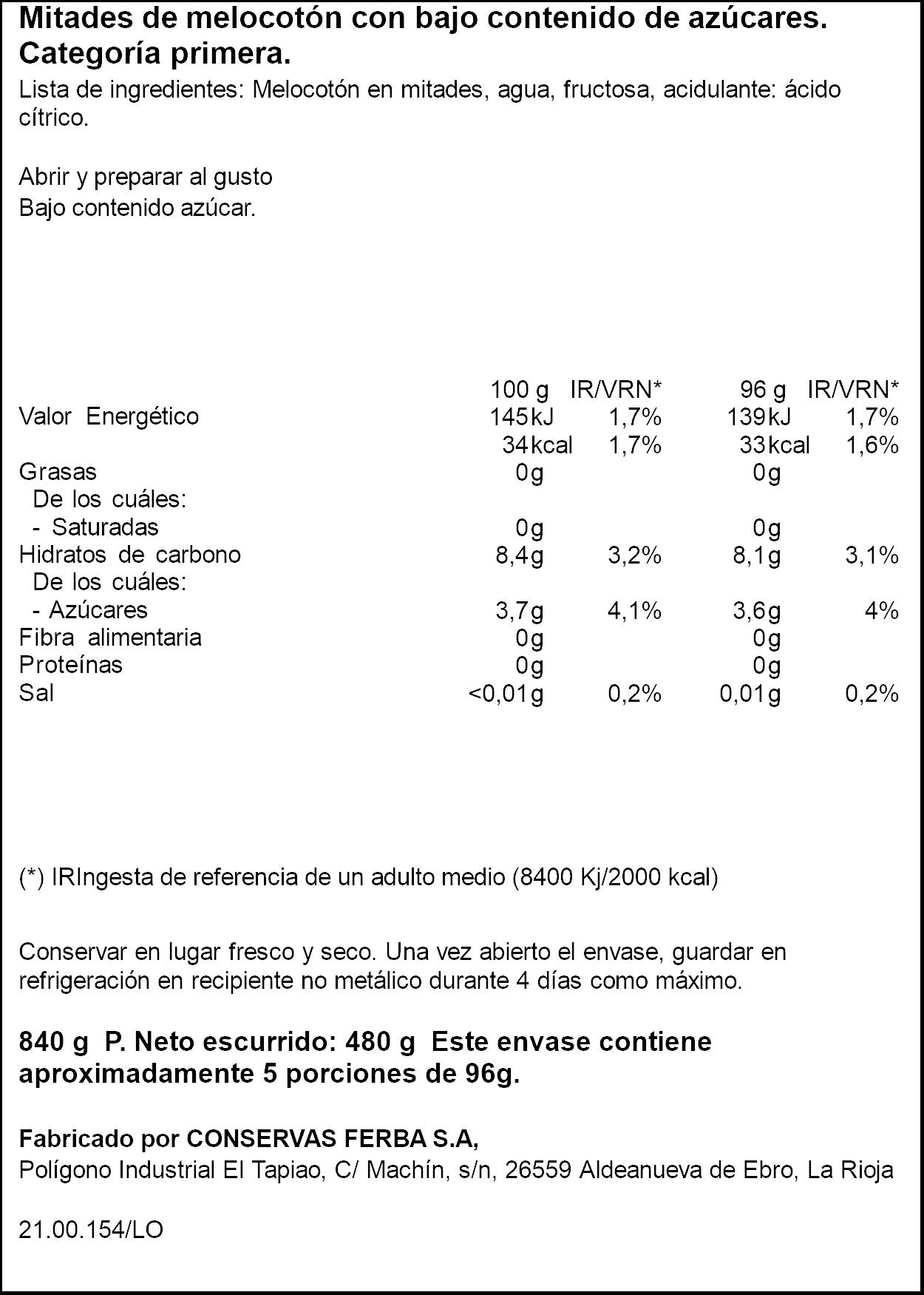Melocotón almibar Ifa eliges 480g escurr