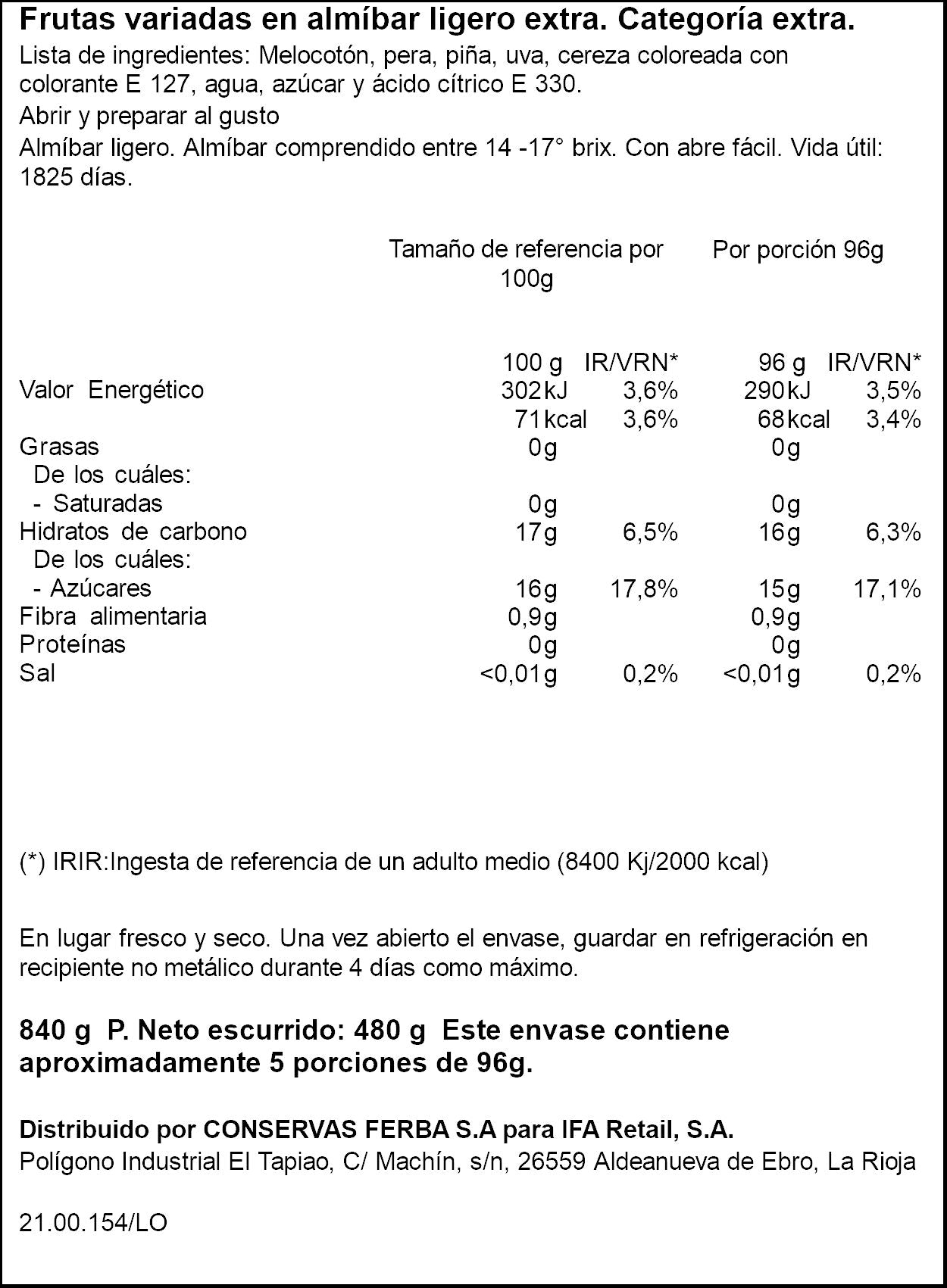 Fruta almíbar cóctel Ifa eliges 480g escurr