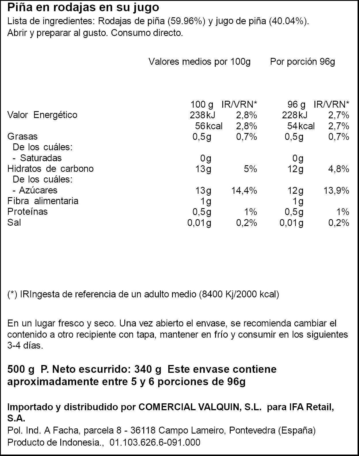 Piña rodaja en su jugo Ifa eliges 340g escurr
