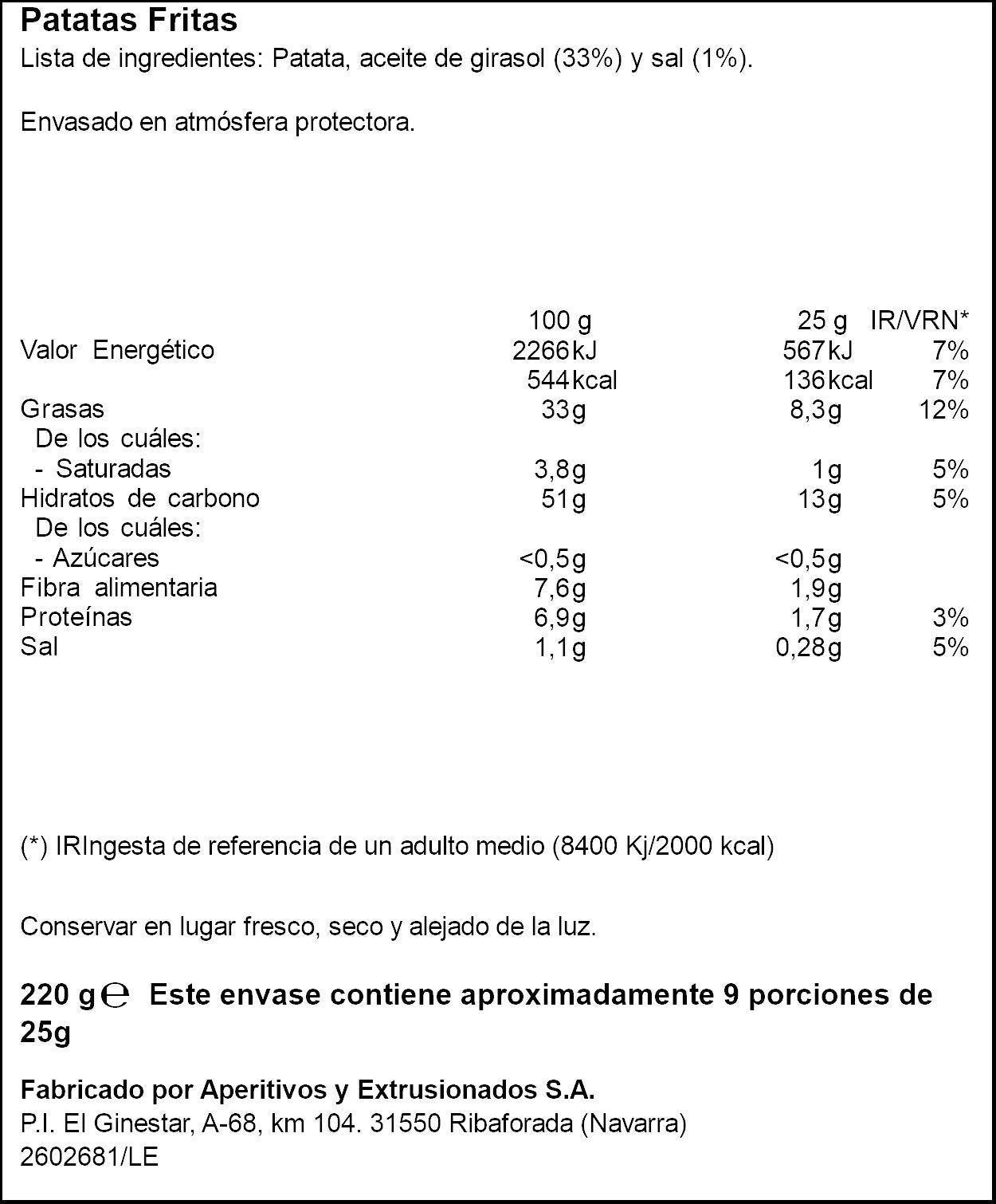 Patatas fritas punto de sal Ifa eliges 220g