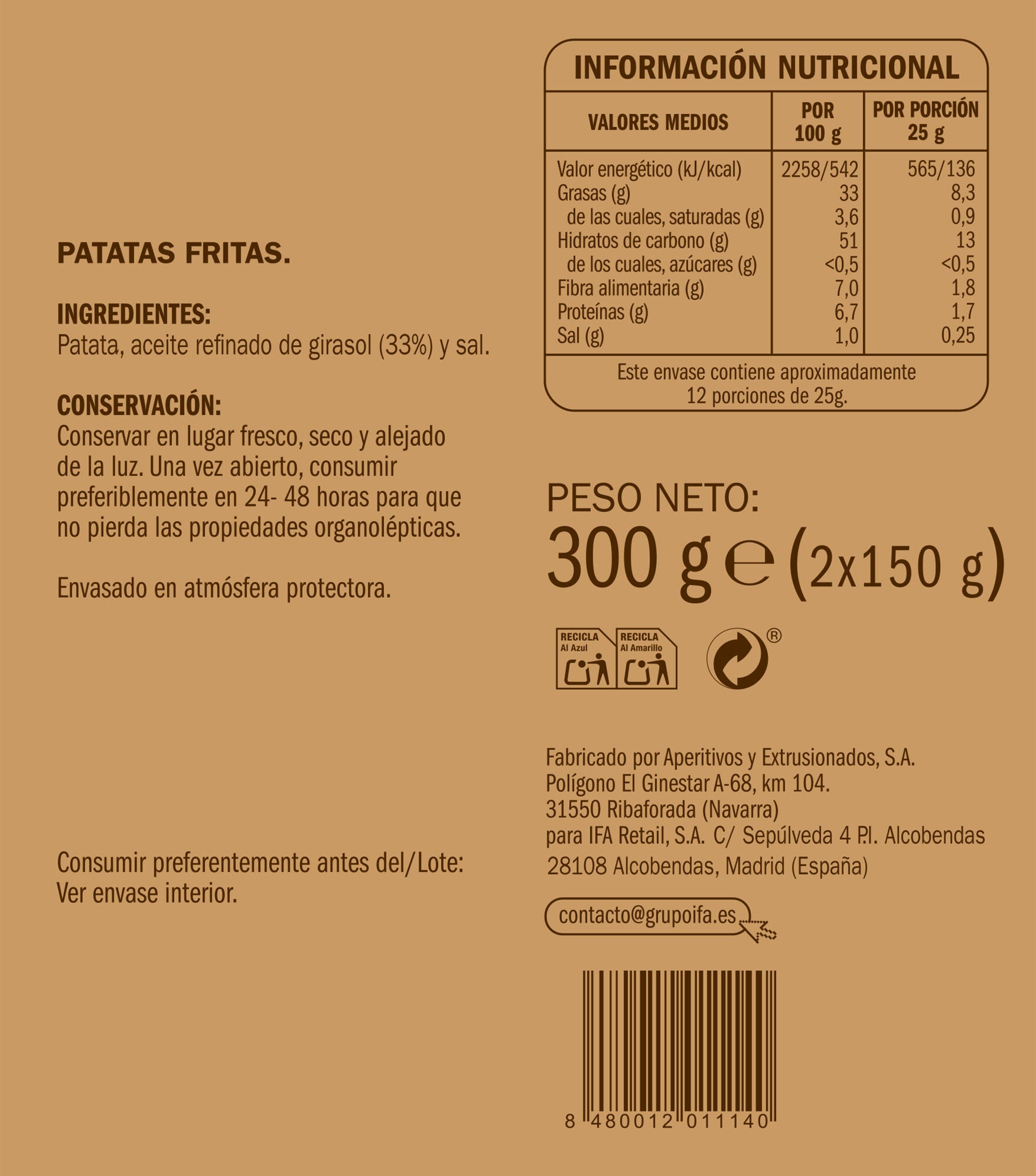Patatas fritas tradicional Ifa eliges p2 150g/u