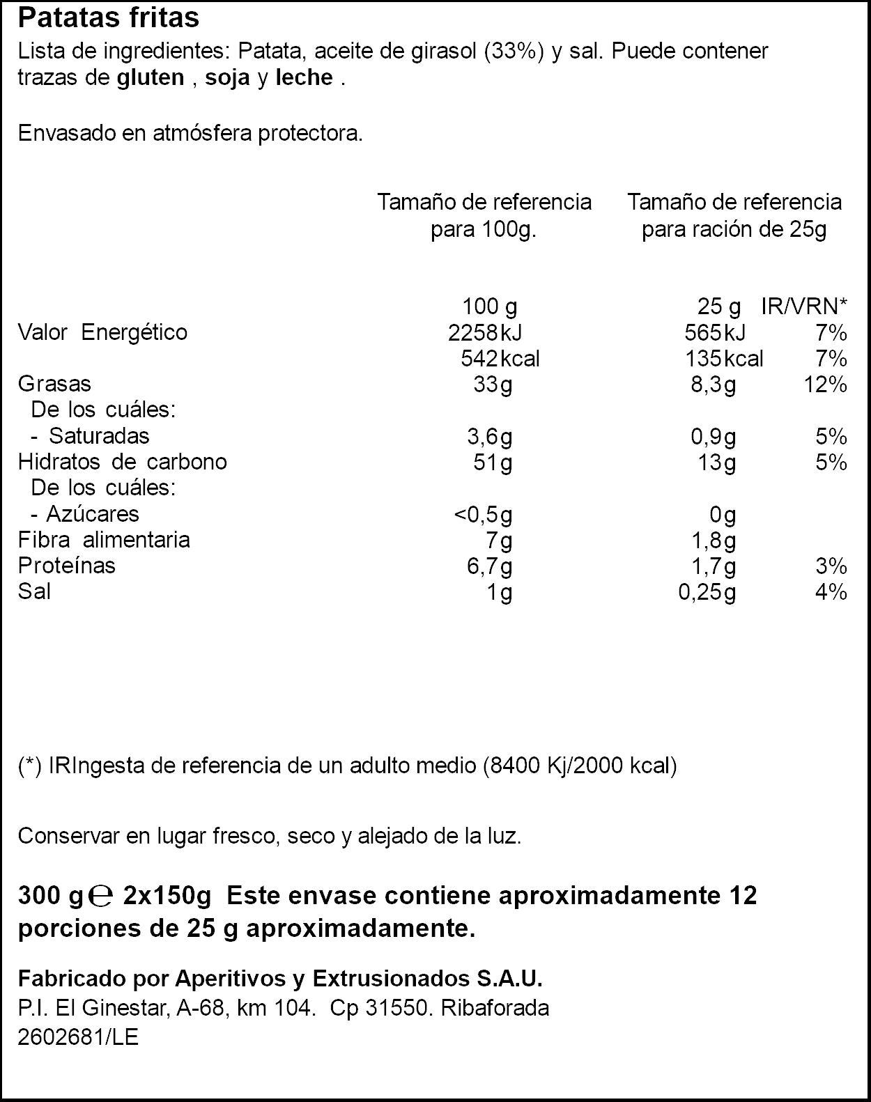 Patatas fritas tradicional Ifa eliges p2 150g/u