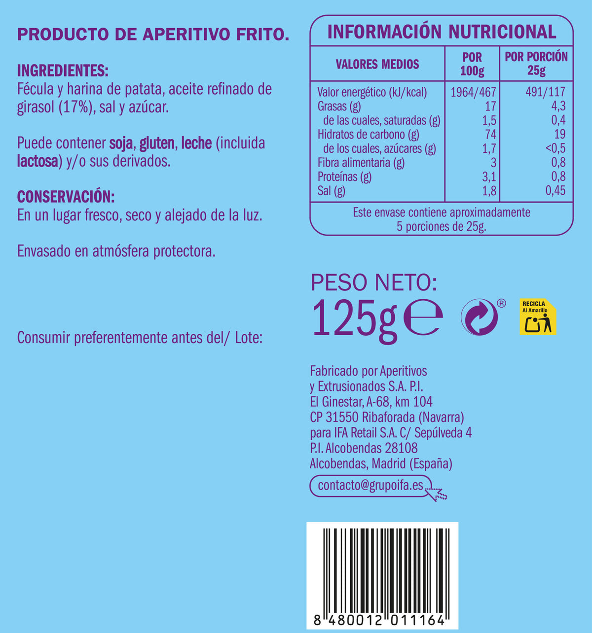 Patata frita chips ligera Ifa eliges 125g