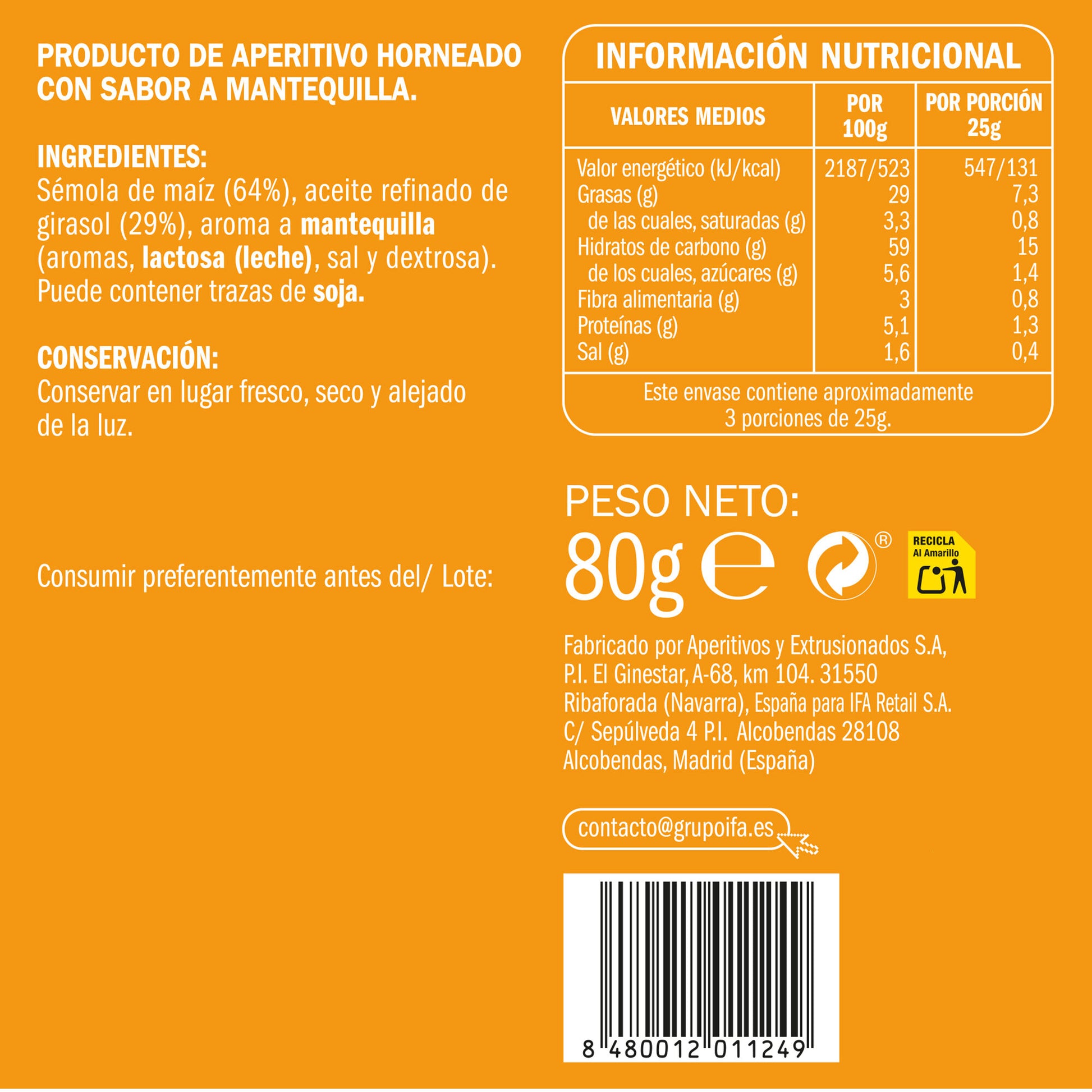 Palomitas maiz mantequilla Ifa eliges 80g