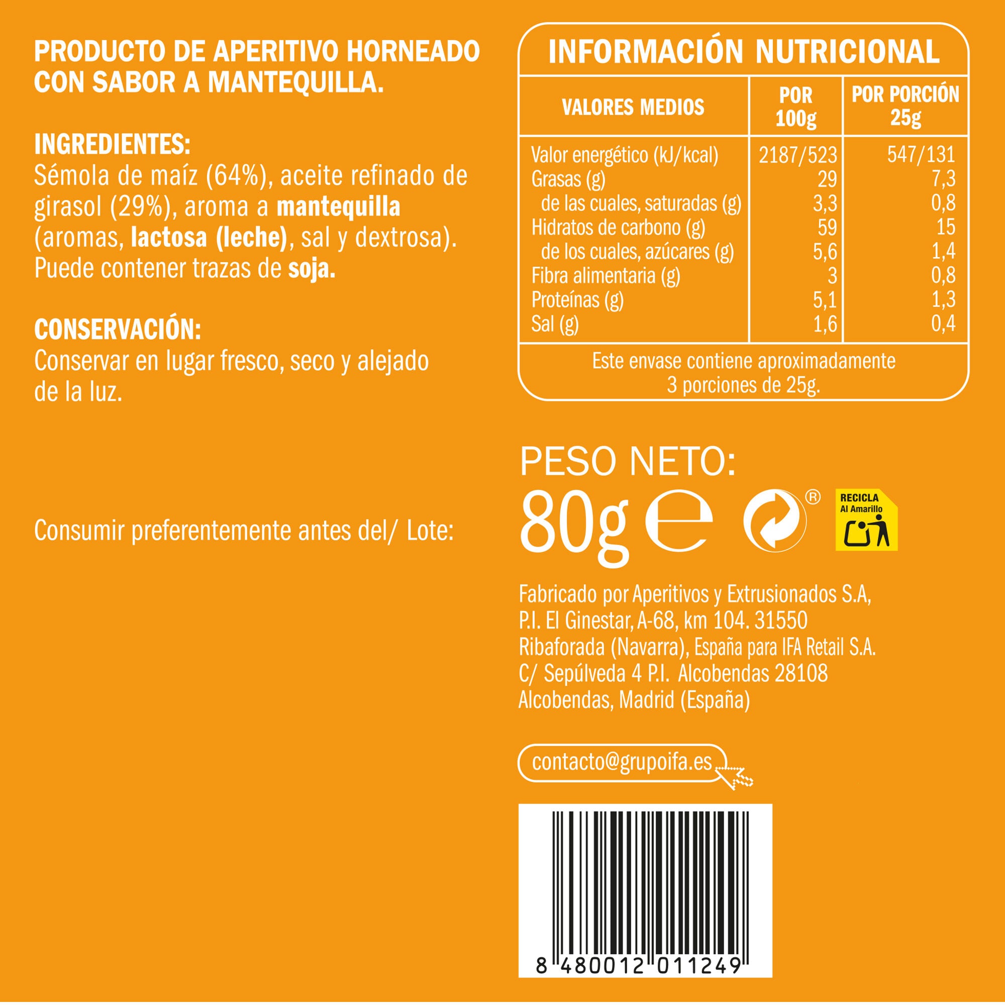 Palomitas maiz mantequilla Ifa eliges 80g