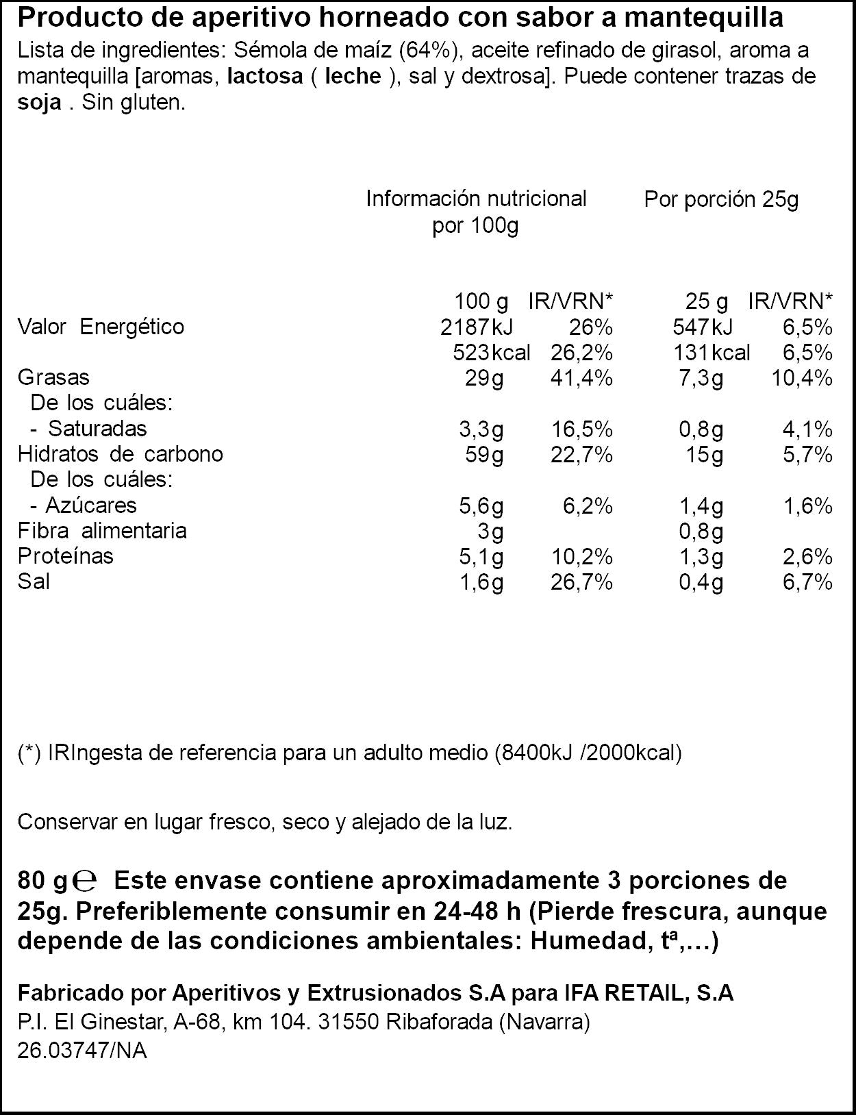 Palomitas maiz mantequilla Ifa eliges 80g