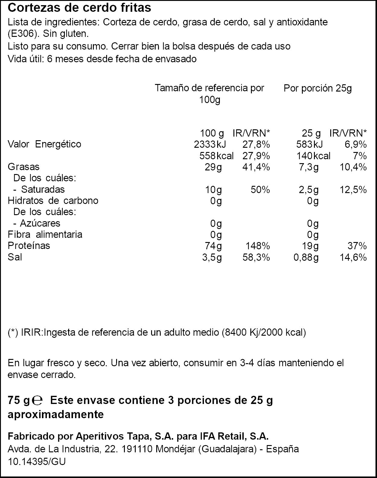 Corteza de cerdo  Ifa eliges 75g