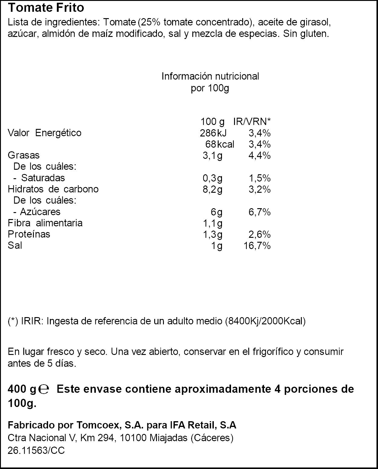 Tomate frito lata Ifa eliges 400g