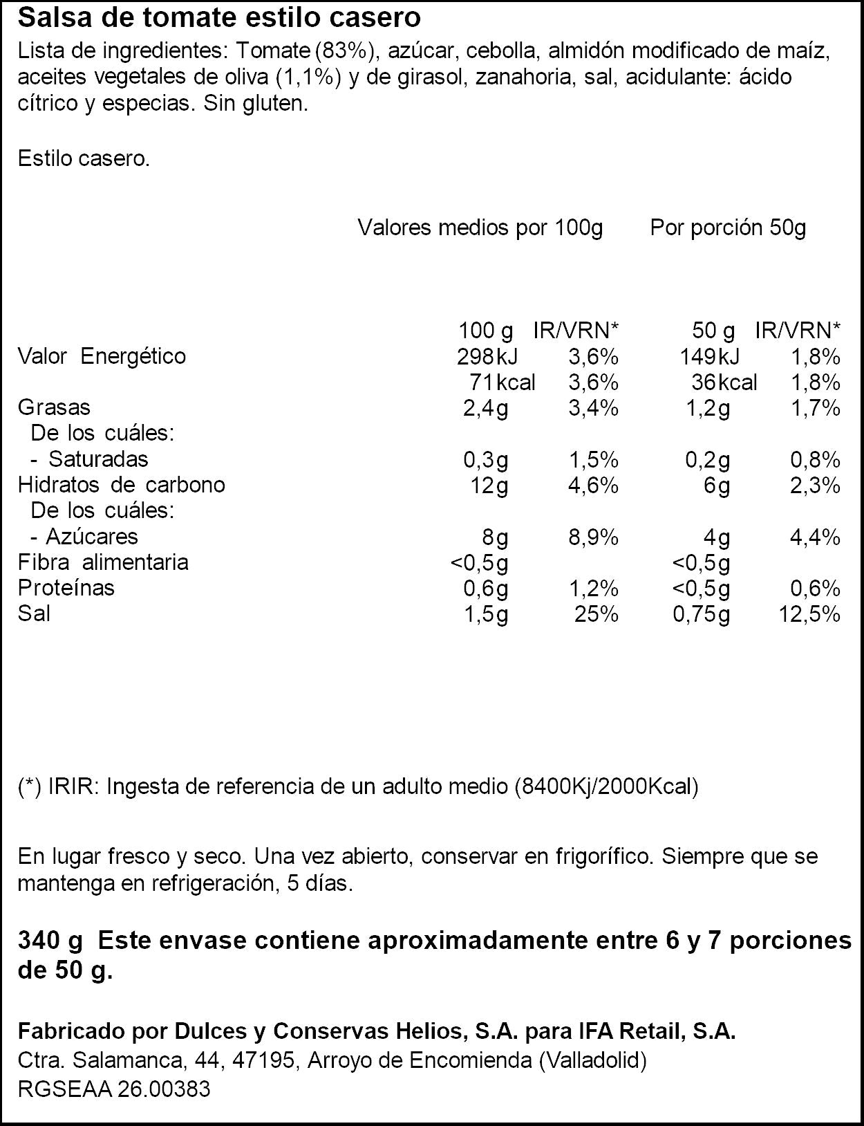 Tomate frito casero cristal Ifa eliges 370g