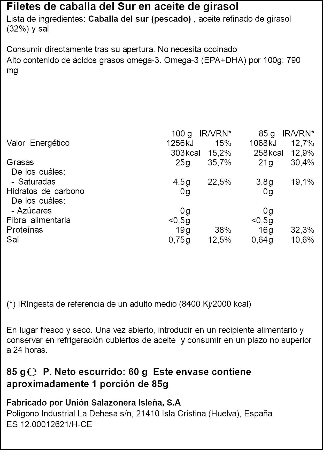 Caballa aceite girasol Ifa rr90 60g escurr