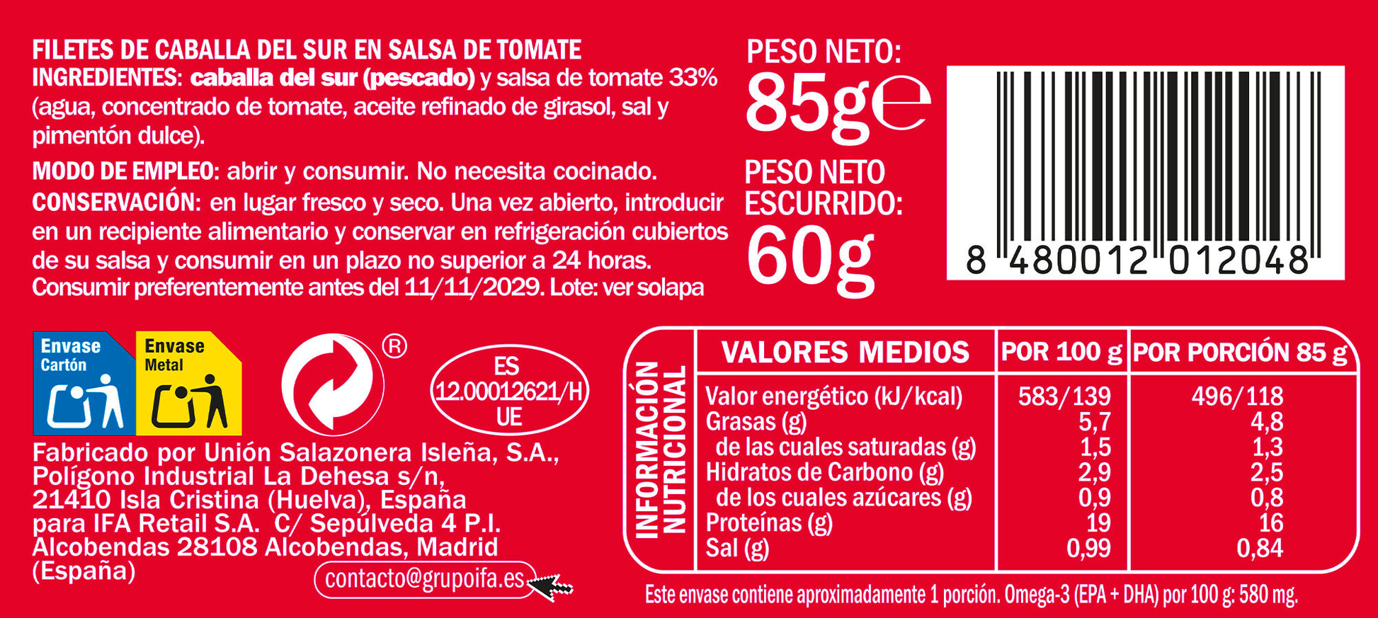 Caballa tomate Ifa rr90 60g escurr