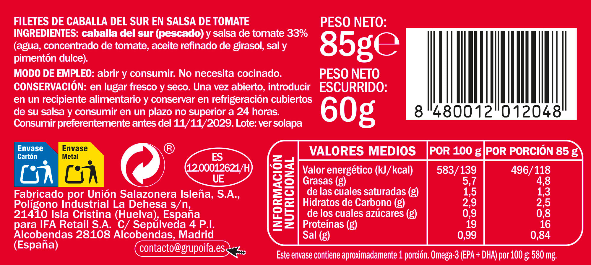 Caballa tomate Ifa rr90 60g escurr