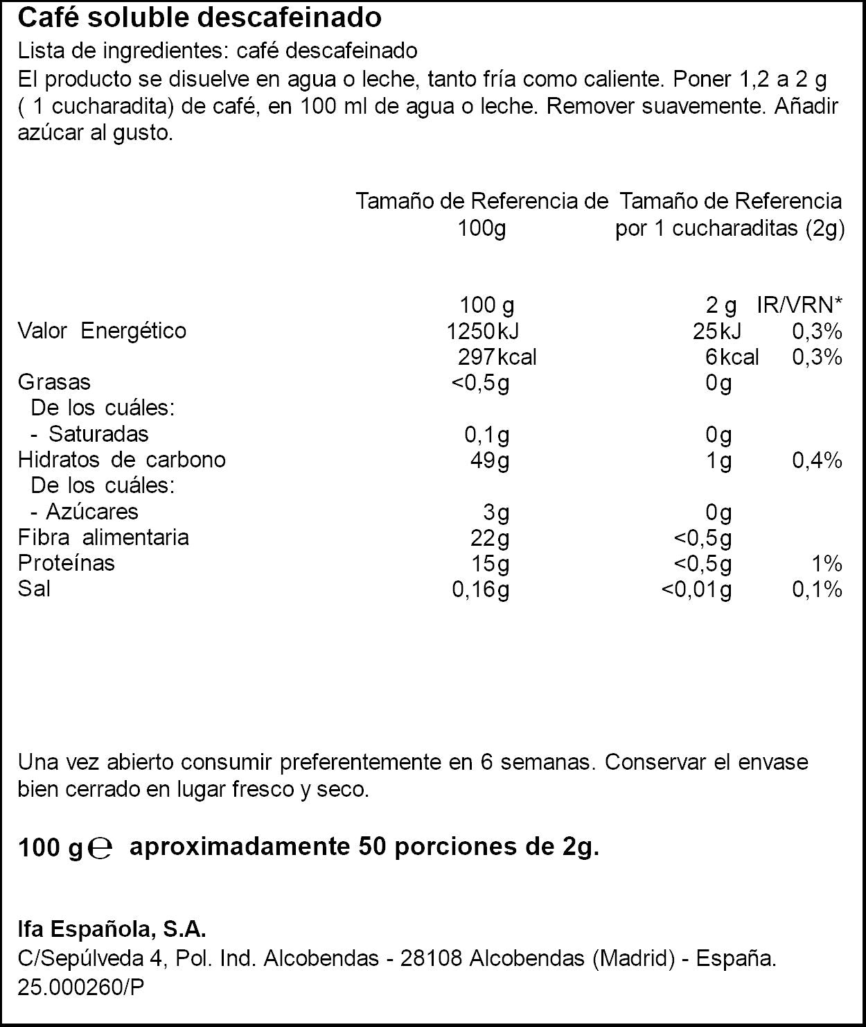 Café soluble descafeinado Ifa eliges 100g
