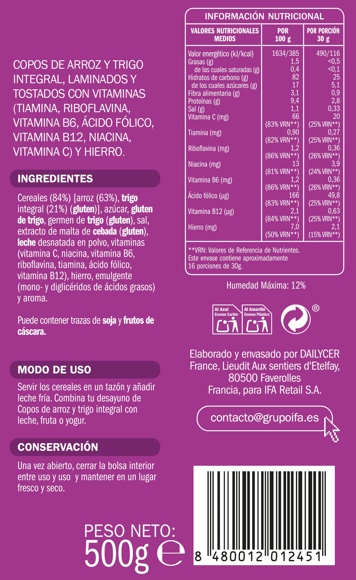 Cereal arroz trigo integral Ifa eliges 500g