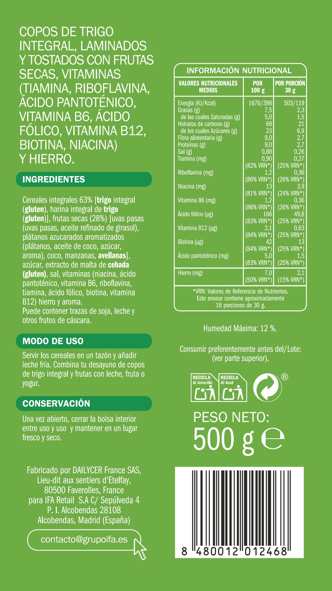 Cereal trigo integral c/fruta Ifa eliges 500g