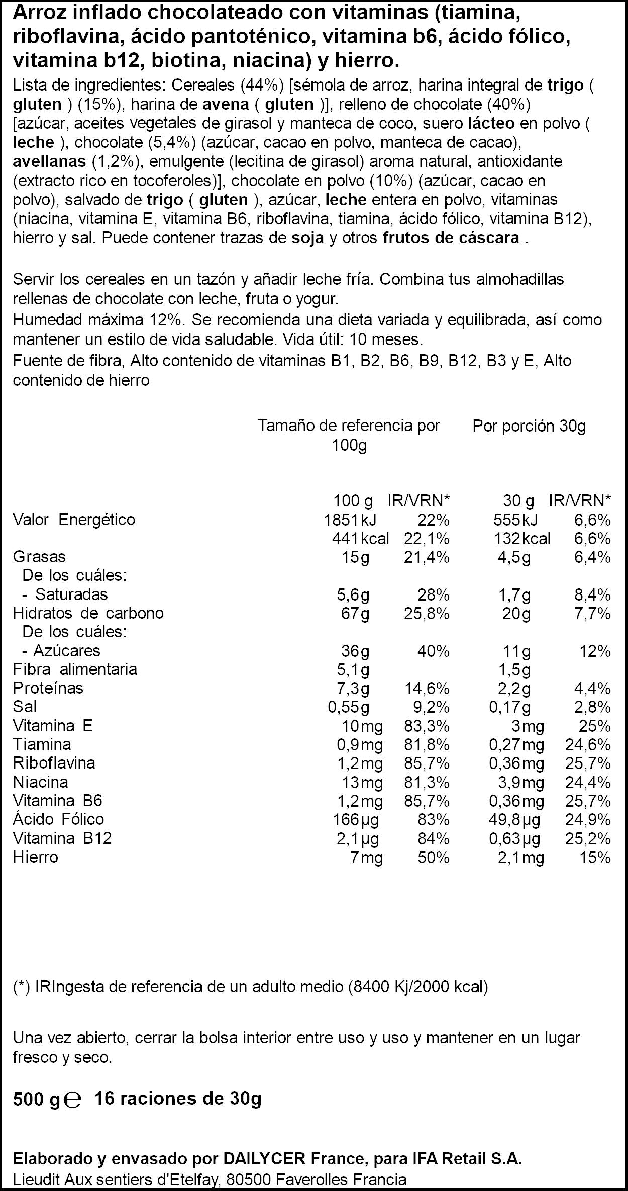 Cereal almohadilla relleno chocolate Ifa eliges 500g
