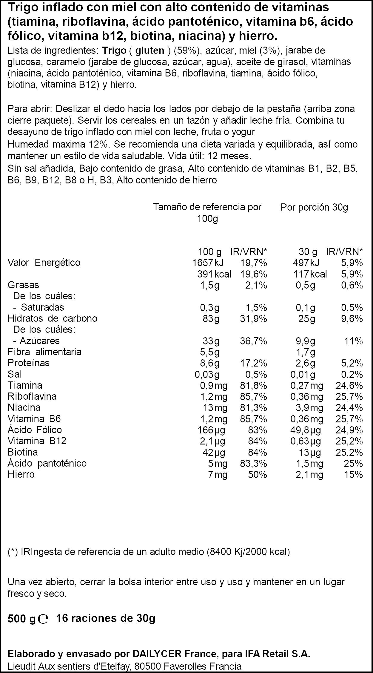 Cereal trigo inflado miel Ifa eliges 500g