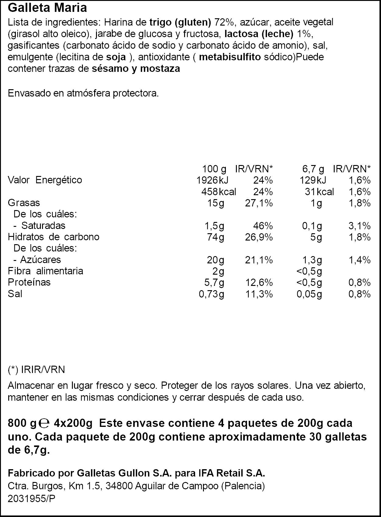 Galleta dorada  Ifa eliges 800g