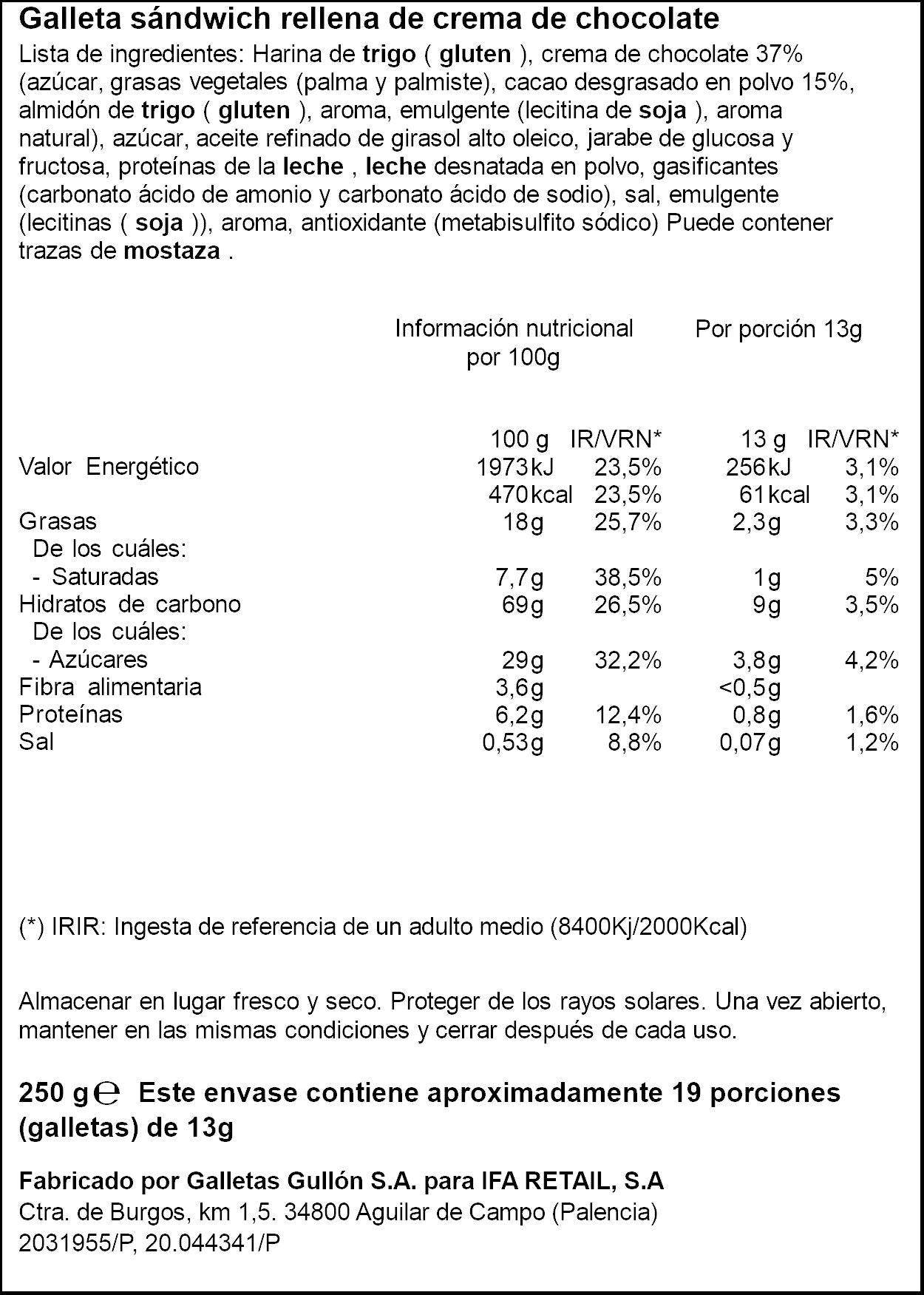 Galleta rellena choco Ifa eliges 250g