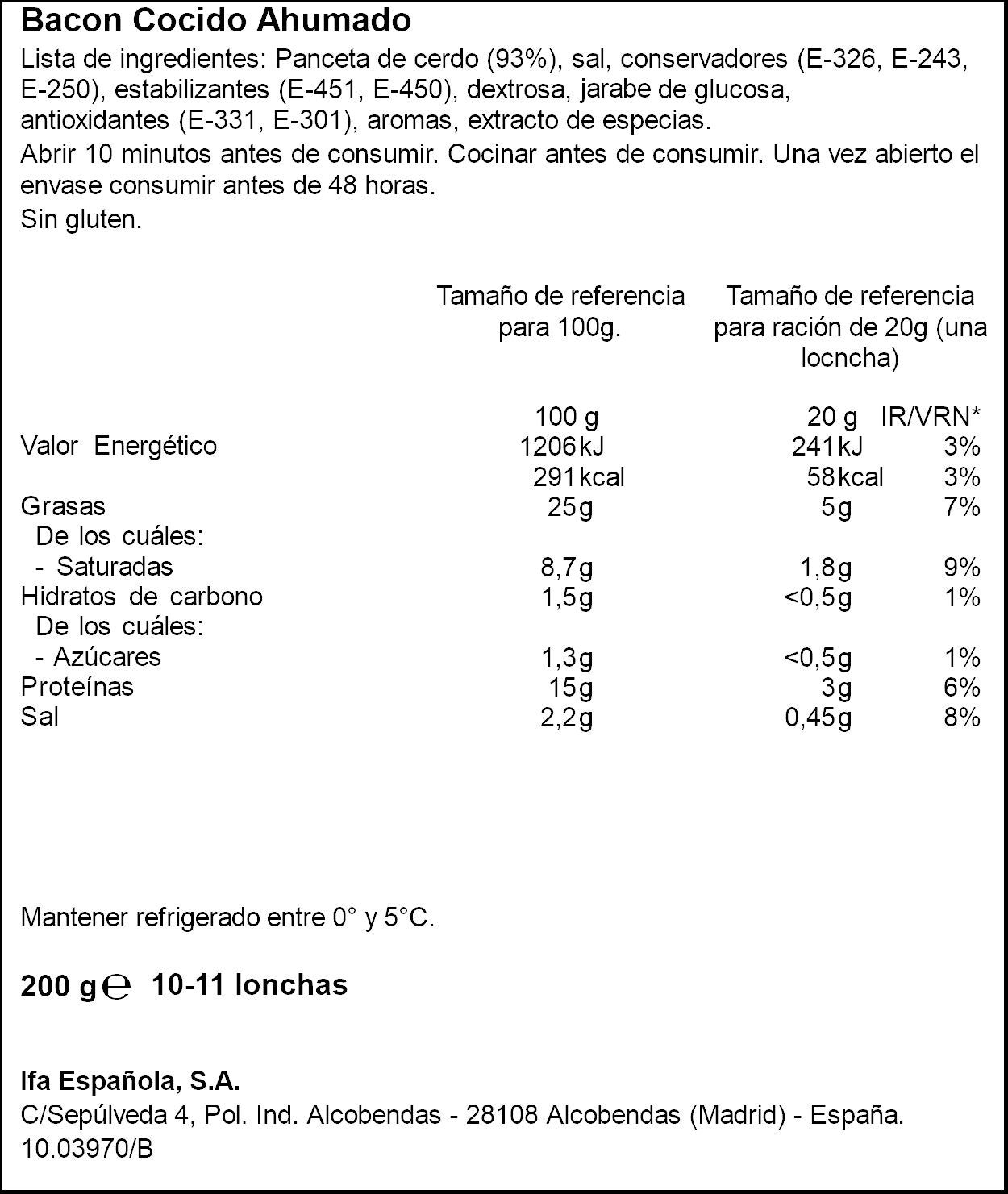Bacon cocido ahumado sobre Ifa eliges 200g