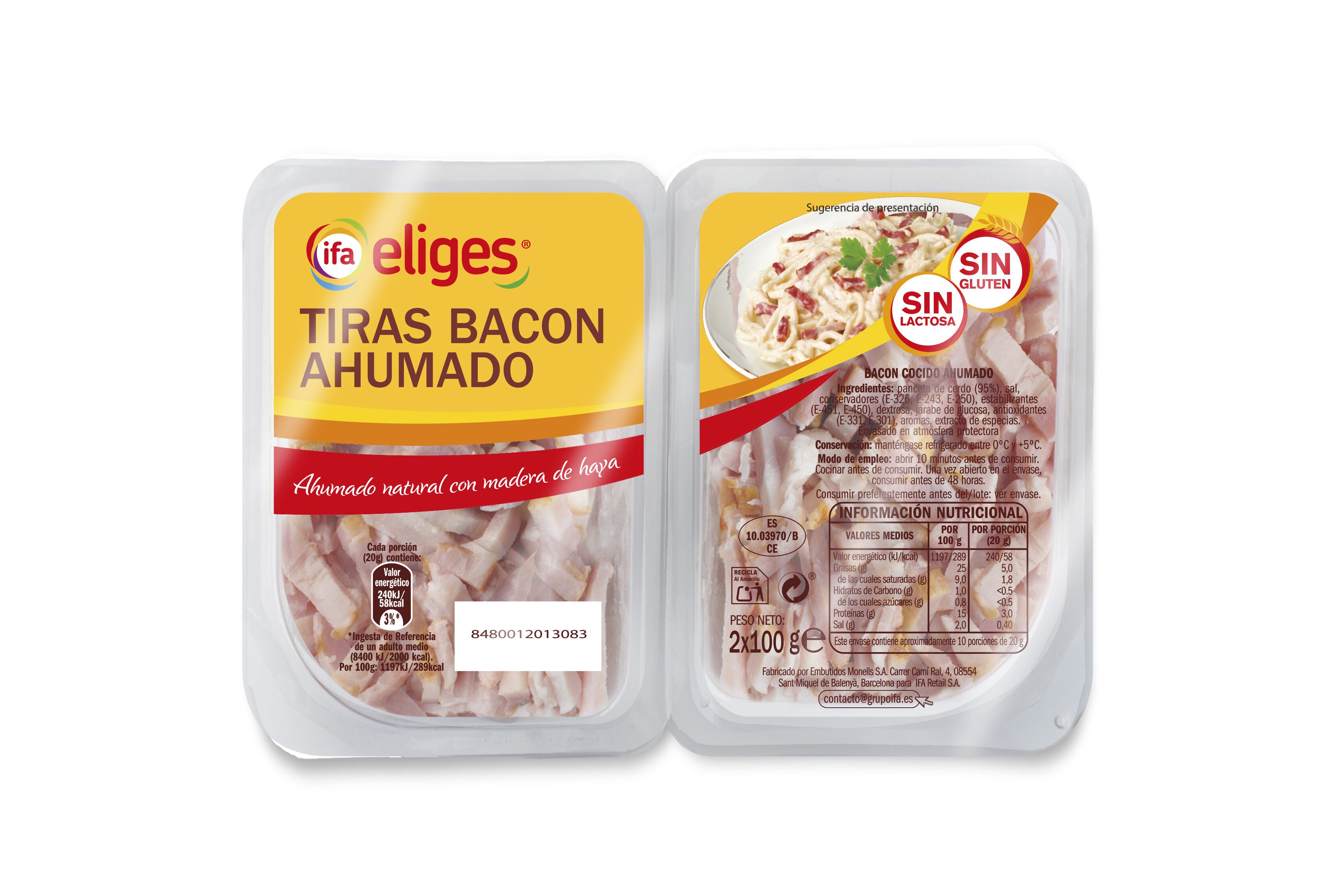 Bacon ahumado tiras s/lac s/glu Ifa eliges p2 100g/u