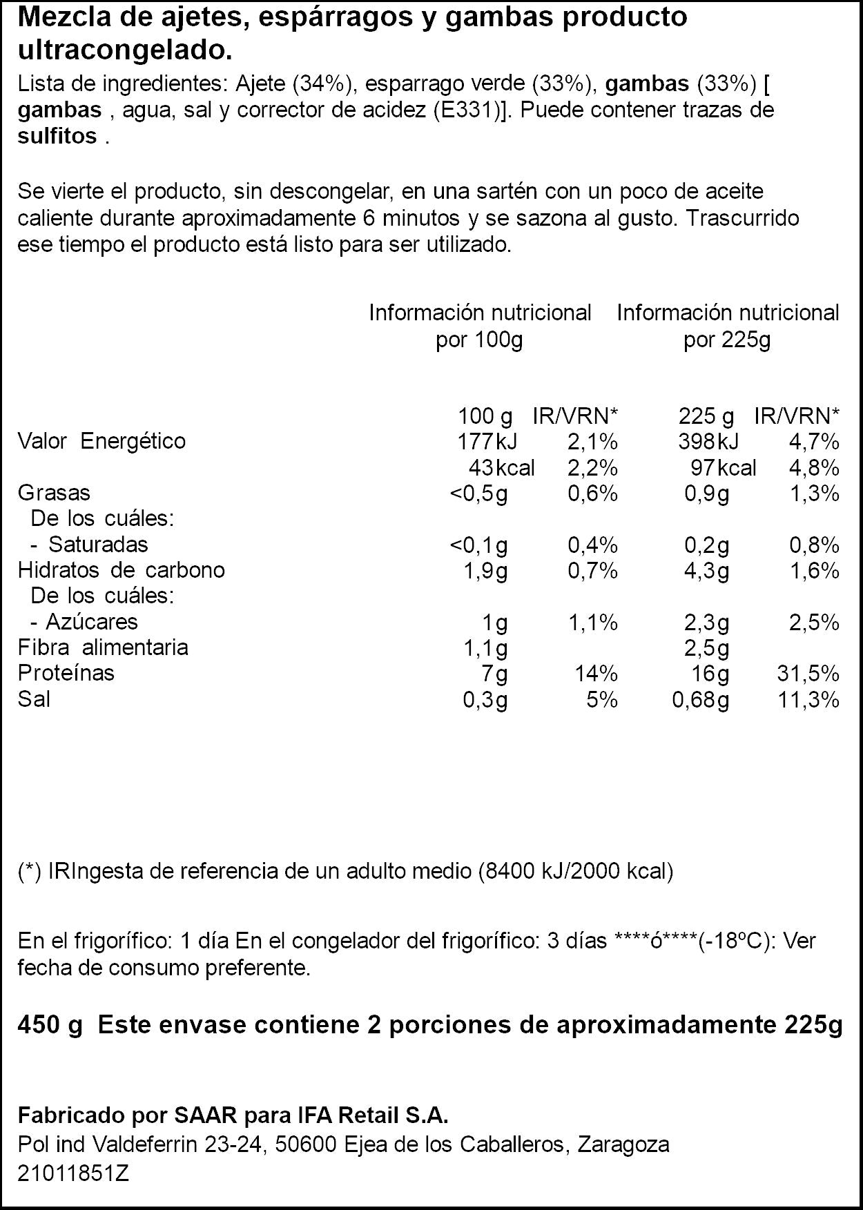 Salto gambas ajetes y trigueros Ifa eliges 450g