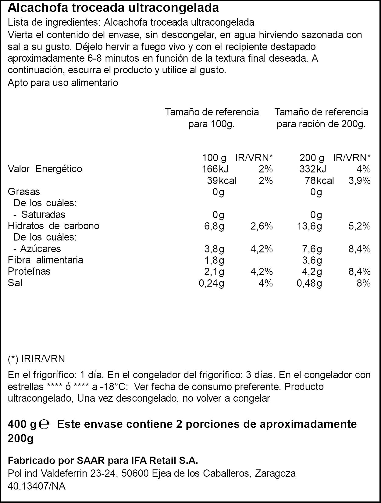 Alcachofa troceada Ifa eliges 400g