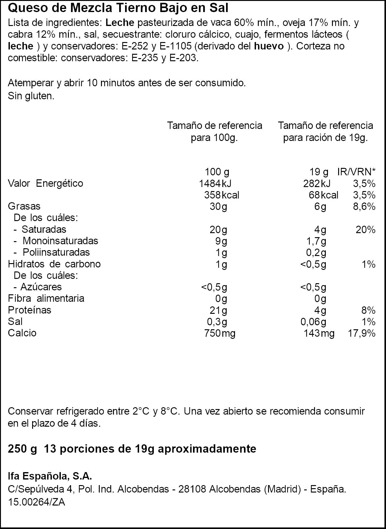 Queso tierno b/sal cuña Ifa eliges 250g