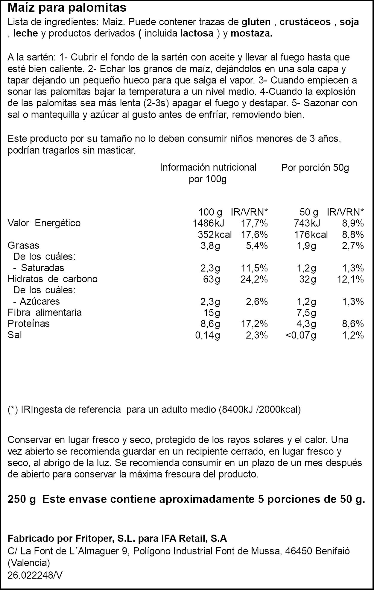 Maiz palomitas sarten Ifa eliges 250g