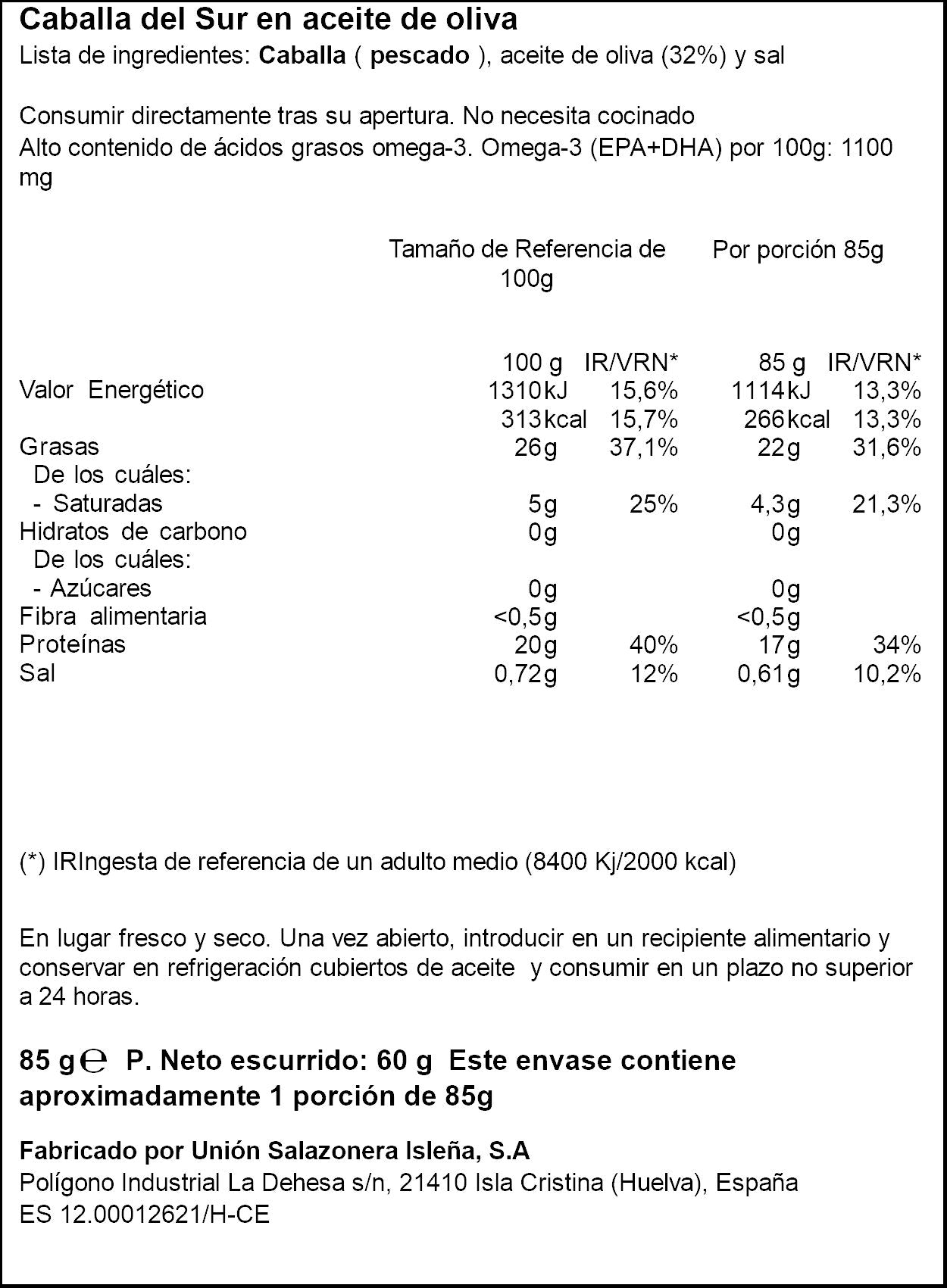 Filete caballa aceite oliva rr-125 Ifa eliges 60g escurr