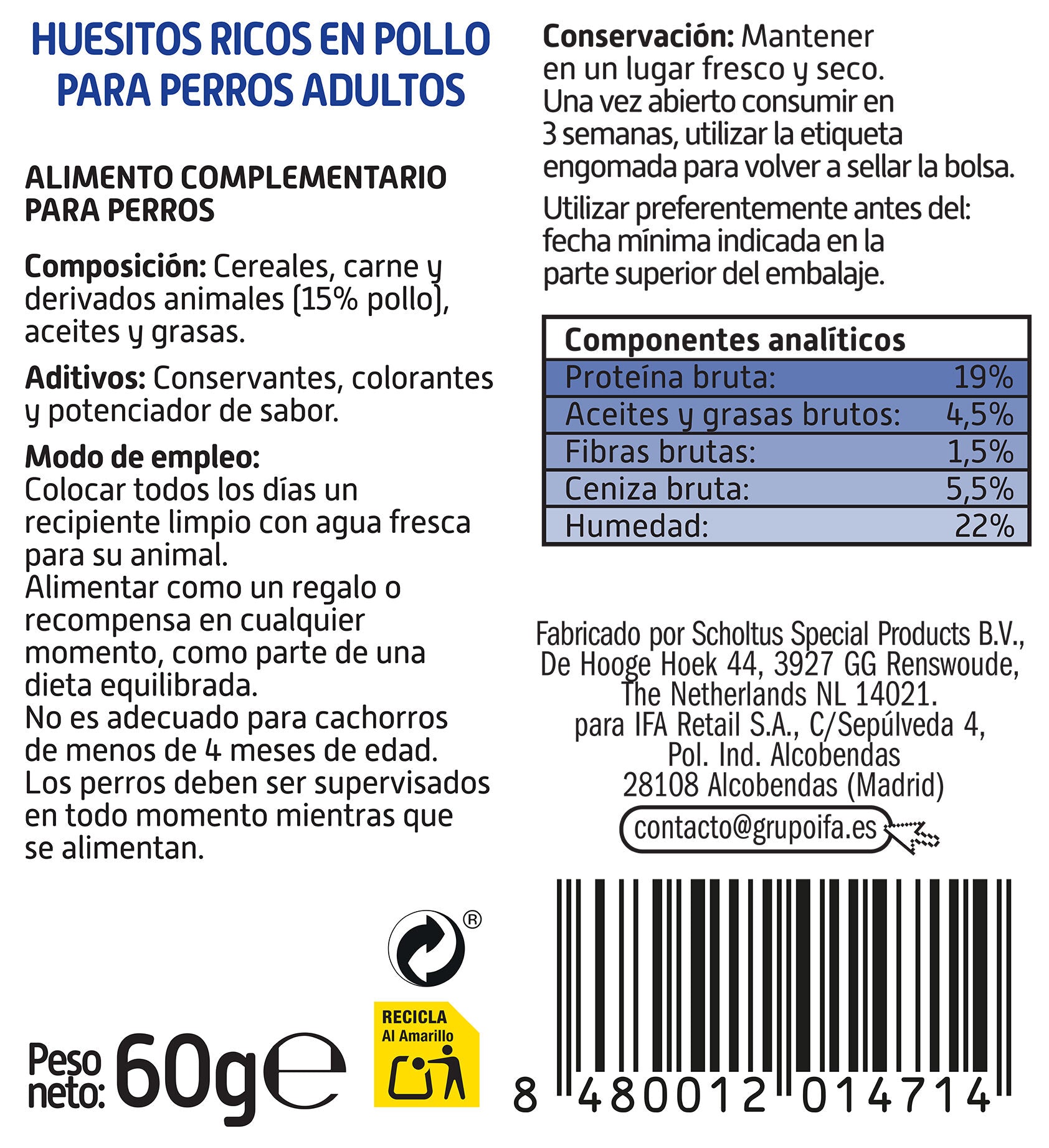 Snack perro pollo mini hueso Ifa amigo 60g