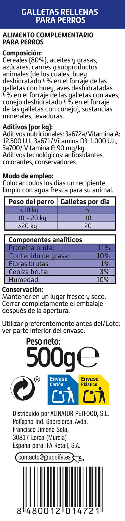 Snack perro galletas rellenas Ifa amigo 500g