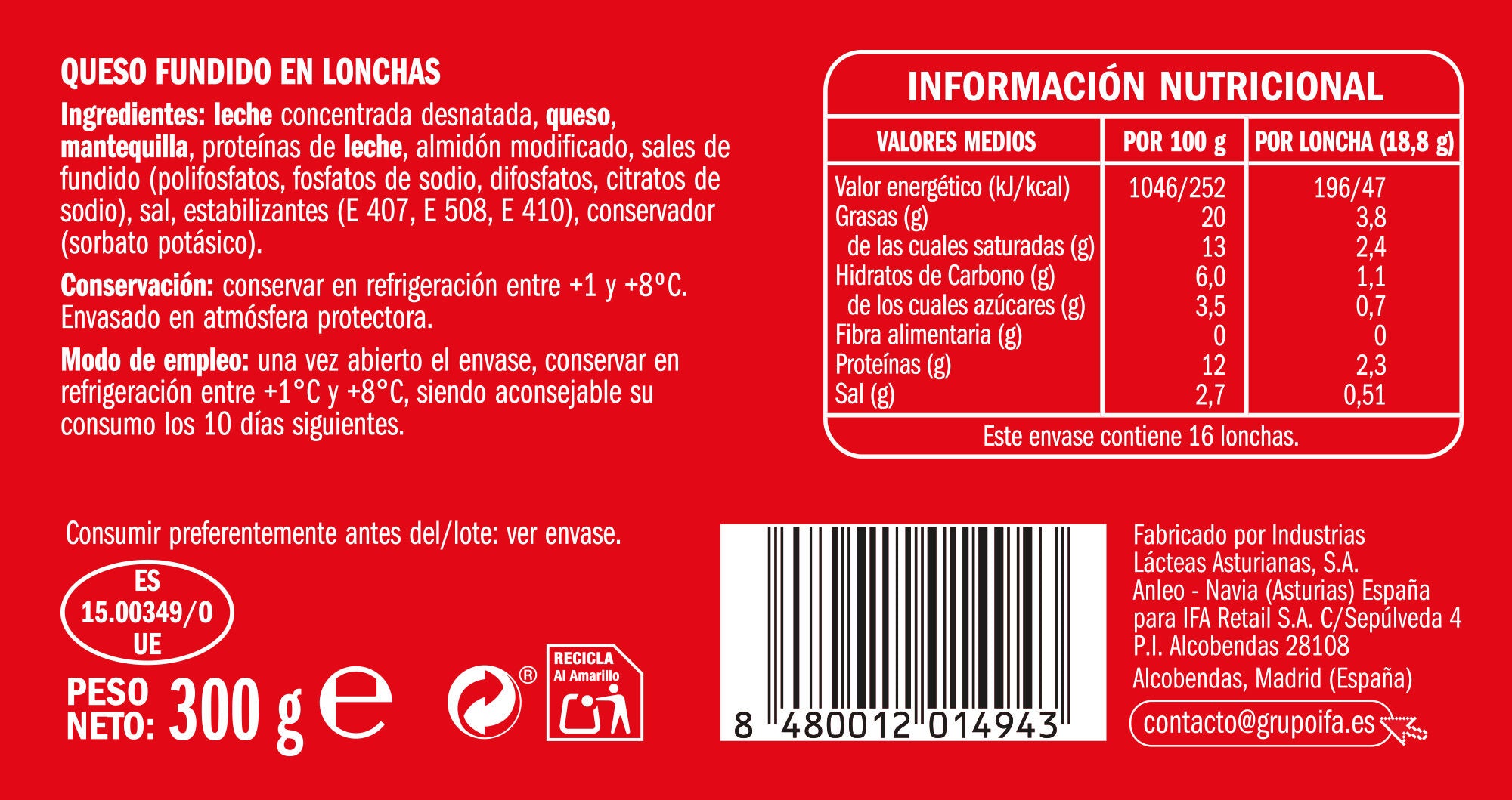 Queso fundido loncha Ifa eliges p16 300g