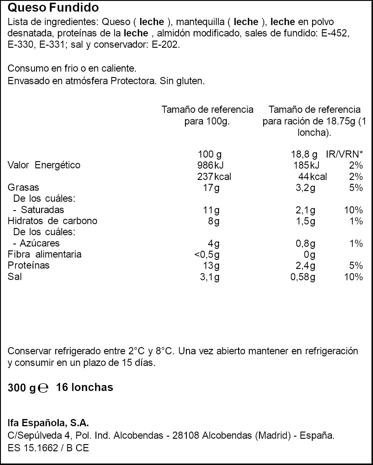 Queso fundido loncha Ifa eliges p16 300g