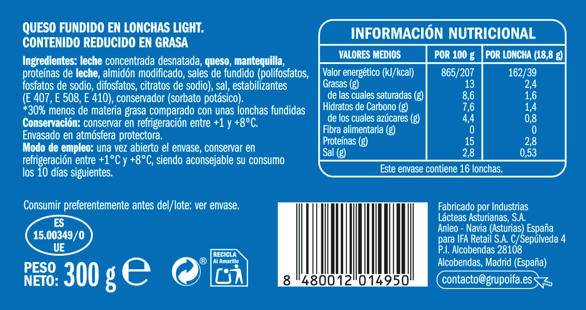 Queso fundido light loncha Ifa eliges p16 300g