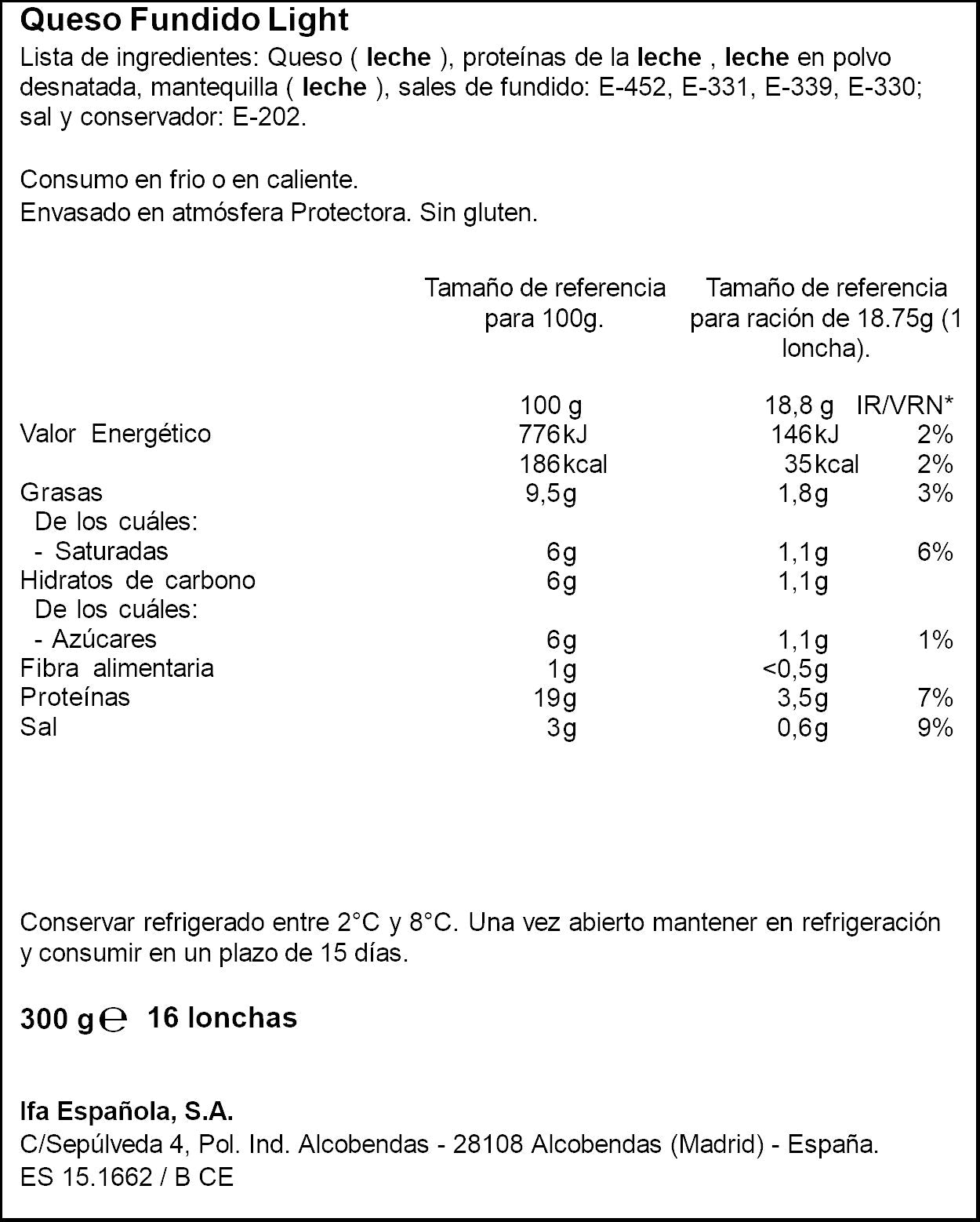 Queso fundido light loncha Ifa eliges p16 300g