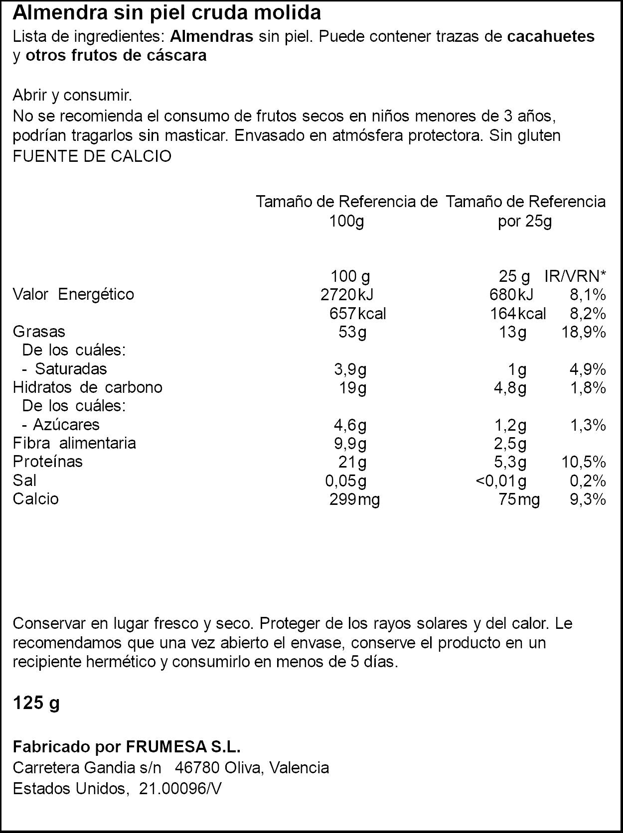 Almendra cruda molida usa Ifa eliges 125g
