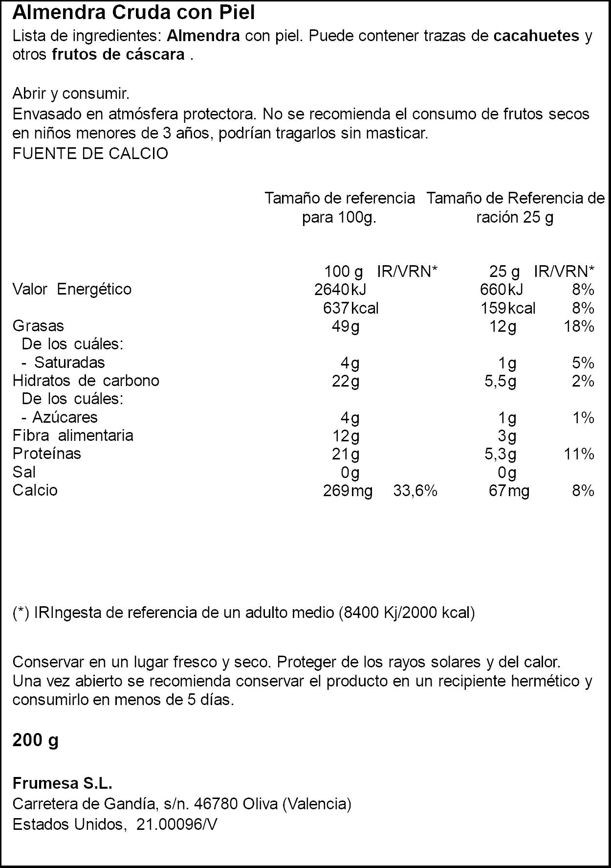 Almendra cruda piel Ifa eliges 200g