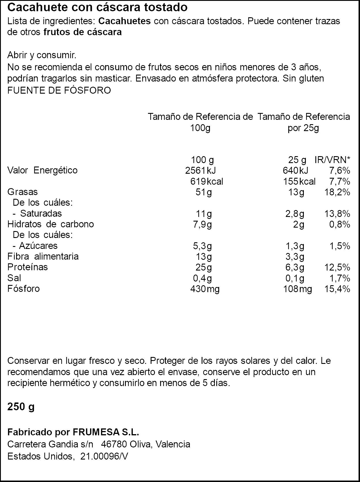 Cacahuete jumbo casc tostado s/sal Ifa eliges 250g