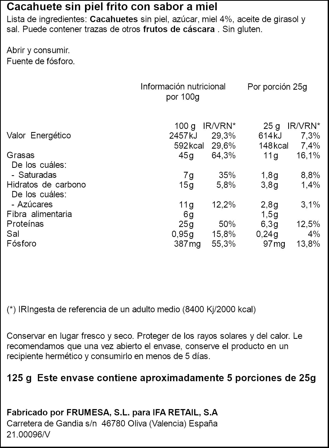 Cacahuete frito c/miel Ifa eliges 125g