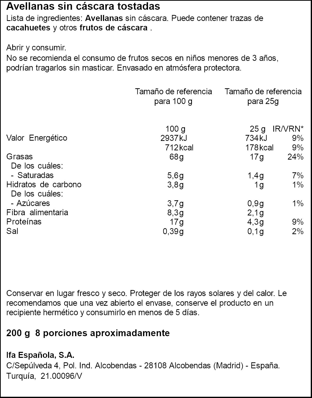 Avellana tostada Ifa eliges 200g