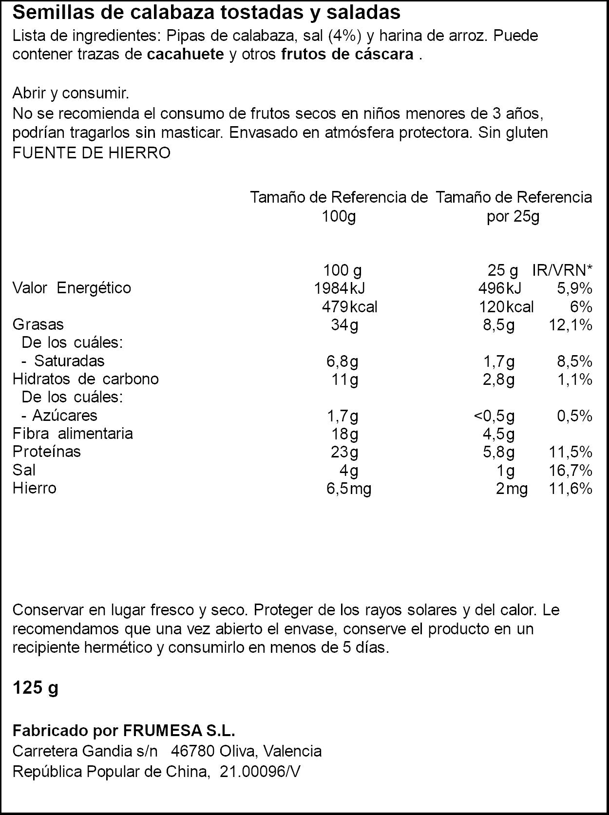 Pipa calabaza tostada c/sal Ifa eliges 125g