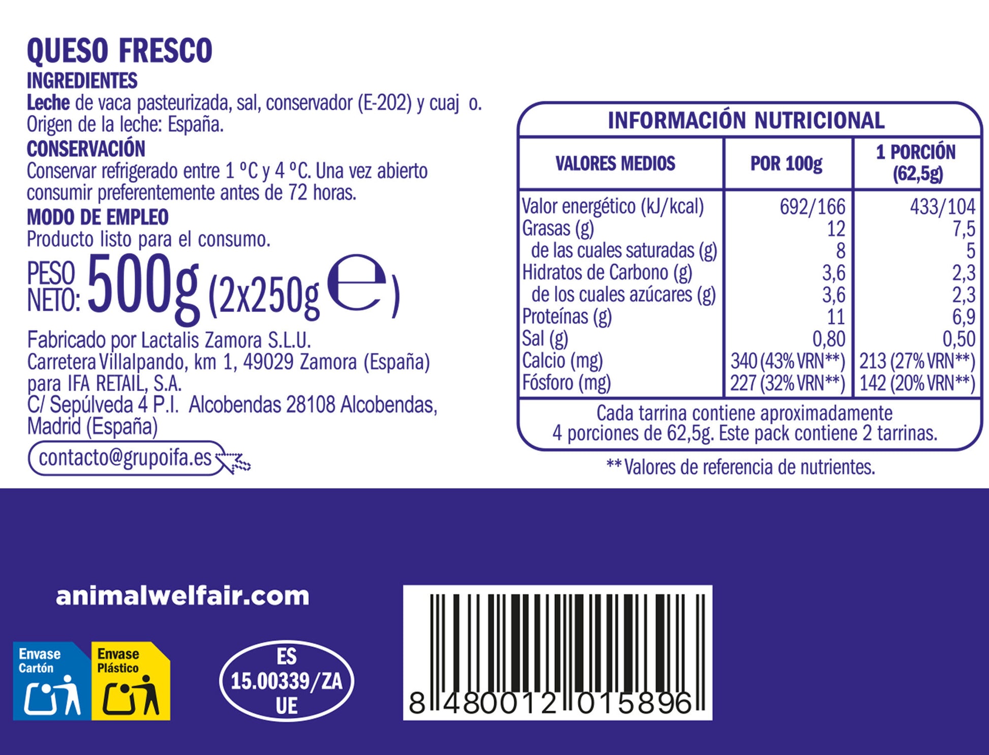 Queso fresco natural Ifa eliges p2 250g/u